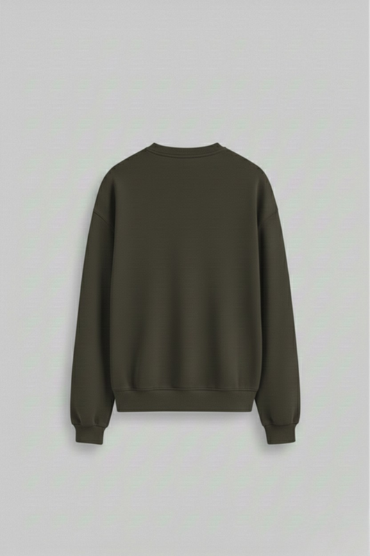 Men's Olive Green Sweatshirt 300 GSM Bio-Washed, Super Combed Cotton Poly