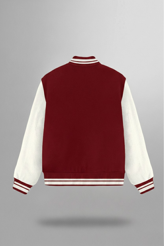 Mens Red Varsity Jacket 300 GSM Derby Ribbed Collar, Button Closure