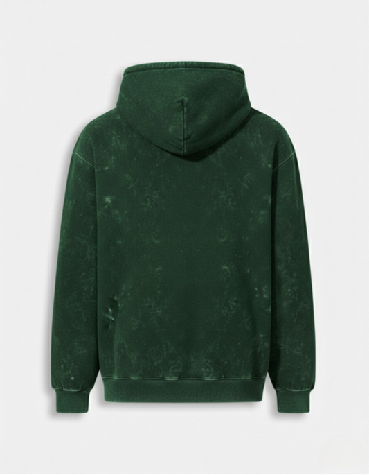 Green hoodie with a subtle pattern on a light gray background