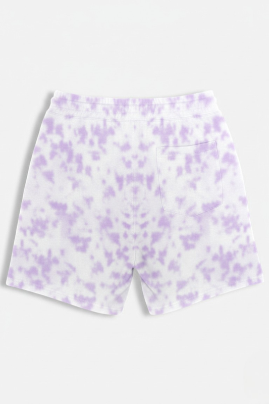 Mens White Lavender Tie Dye Shorts 260 GSM Bio-Washed, Drawcord Elastic Waist