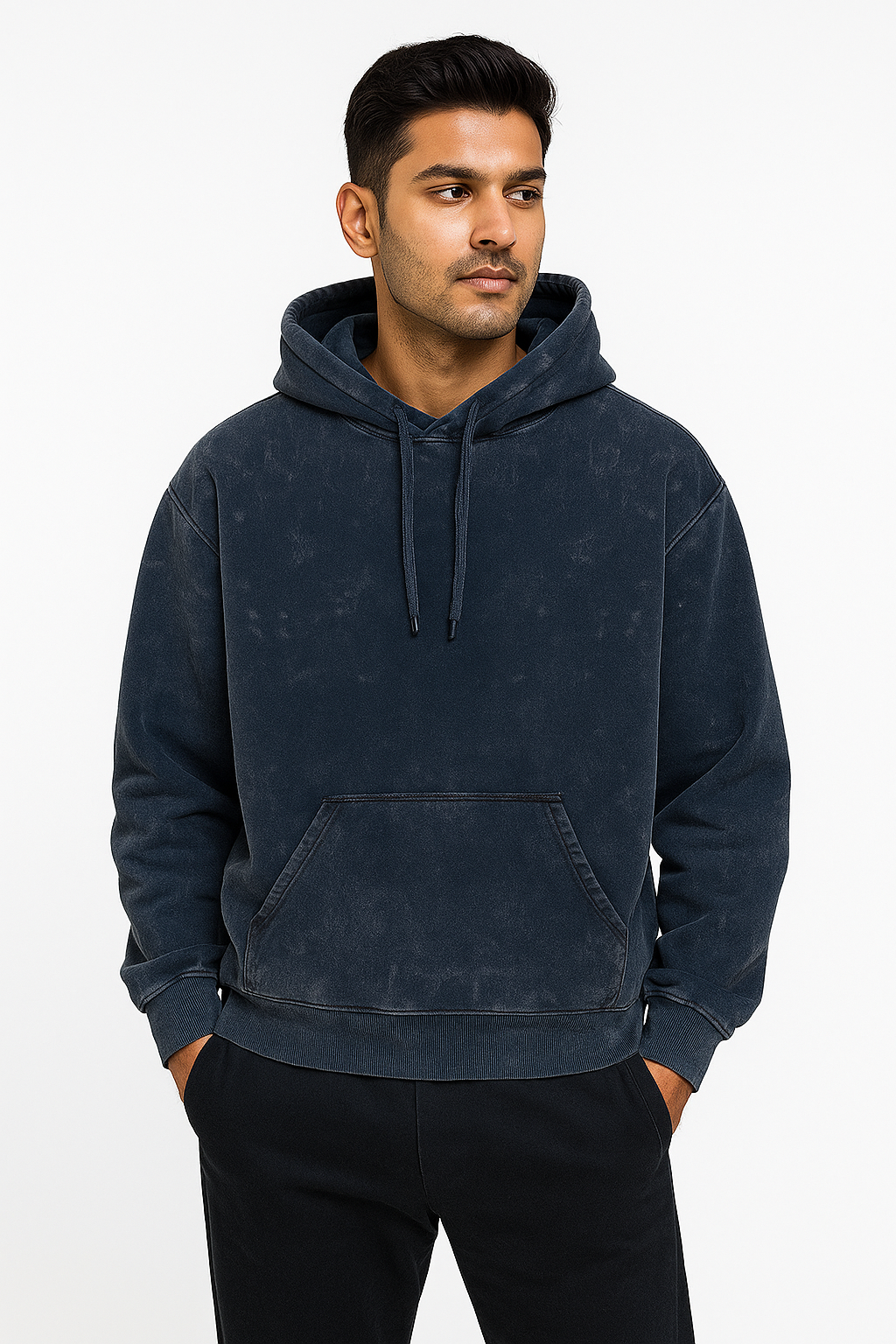 Acid Washed Hoodie - Navy Blue