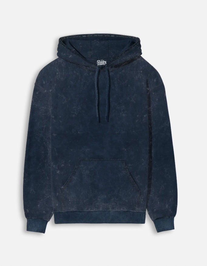 Acid Washed Hoodie - Navy Blue