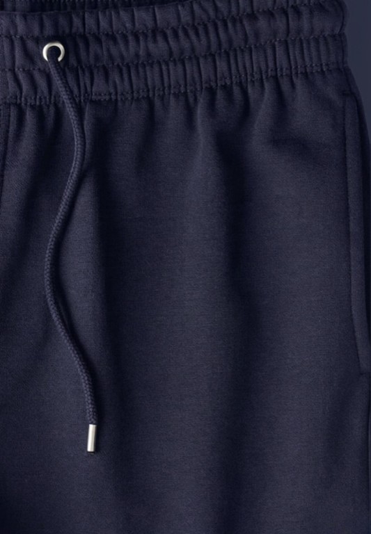 Mens Navy Blue Joggers 260 GSM 100% Cotton Bio-Washed, Derby Ribbed