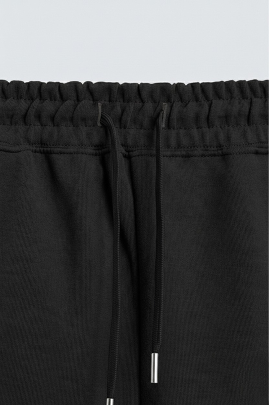 Mens Black Terry Shorts 260 GSM Terry Fabric, Drawcord Elastic Waist