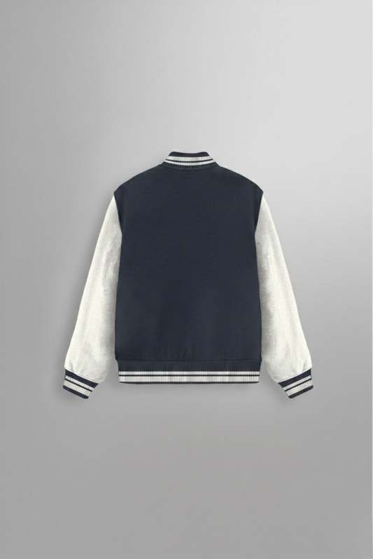 Mens Navy Blue Varsity Jacket 300 GSM Derby Ribbed Collar, Button Closure