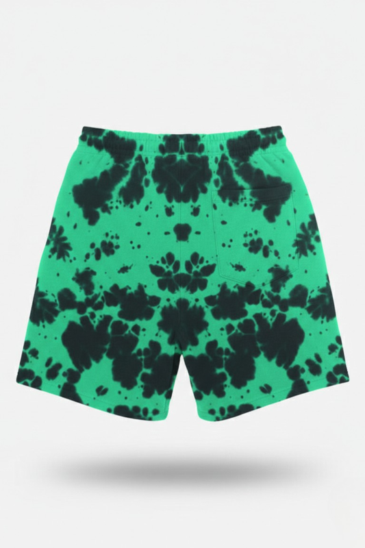 Mens Green Black Tie Dye Shorts 260 GSM Bio-Washed, Drawcord Elastic Waist