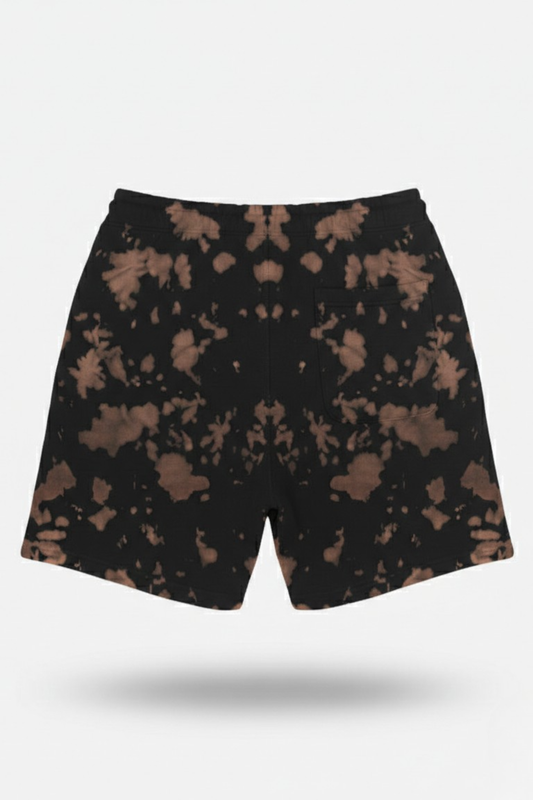 Mens Brown Black Tie Dye Shorts 260 GSM Bio-Washed, Drawcord Elastic Waist