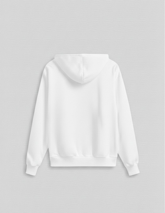 Bombay Bear Men's White Hoodie — 300 GSM Bio-Washed, Super Combed Cotton Poly