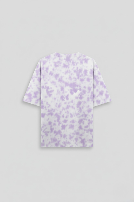 Men's White Lavender Tie Dye Oversized T-Shirt 260 GSM Bio-Washed, Drop Shoulder