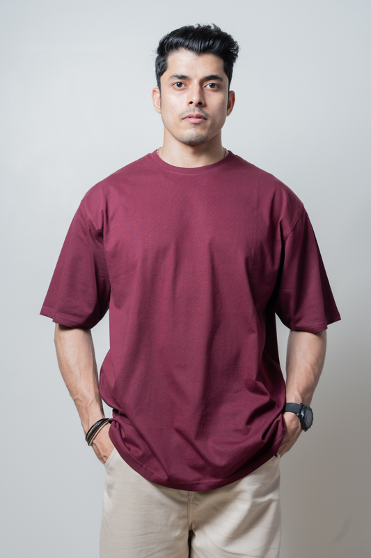 Oversized Classic T‑Shirt for Men | 240 GSM Heavyweight 100% Cotton | Maroon