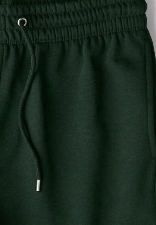 Mens Bottle Green Joggers 260 GSM 100% Cotton Bio-Washed, Derby Ribbed