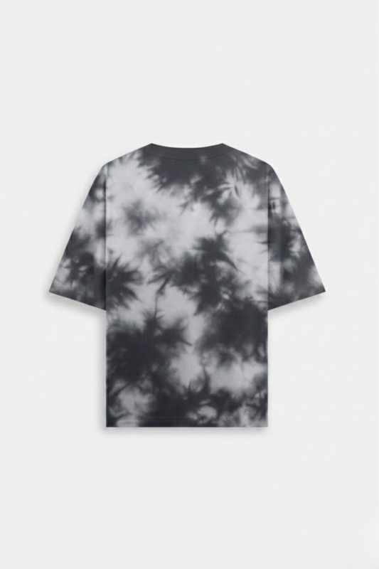Men's White Black Tie Dye Oversized T-Shirt 260 GSM Bio-Washed, Drop Shoulder