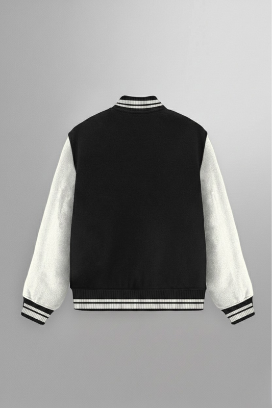 Mens Black Varsity Jacket 300 GSM Derby Ribbed Collar, Button Closure