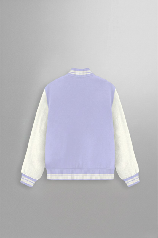 Mens Lavender Varsity Jacket 300 GSM Derby Ribbed Collar, Button Closure