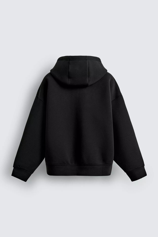 Mens Black Zip Hoodie 400 GSM Metal Zipper, Bio-Washed