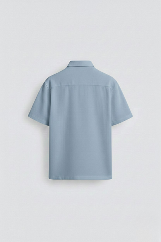 Men's Baby Blue Oversized Shirt 240 GSM Cotton, Half Sleeve