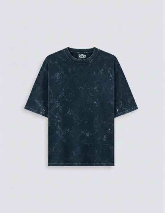 Bombay Bear Men's Navy Blue Acid Wash Oversized T-Shirt — 240 GSM Cotton