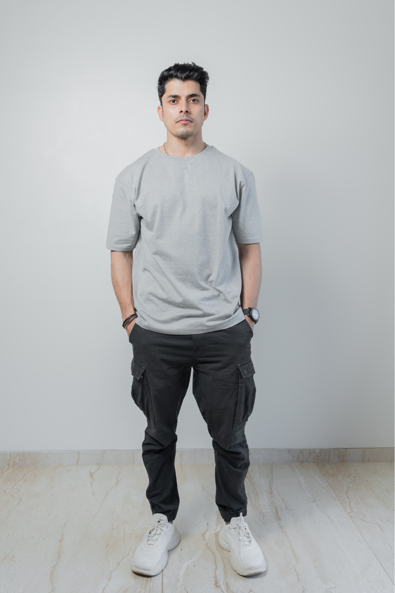 Oversized Classic T‑Shirt for Men | 240 GSM Heavyweight 100% Cotton | Grey Melange