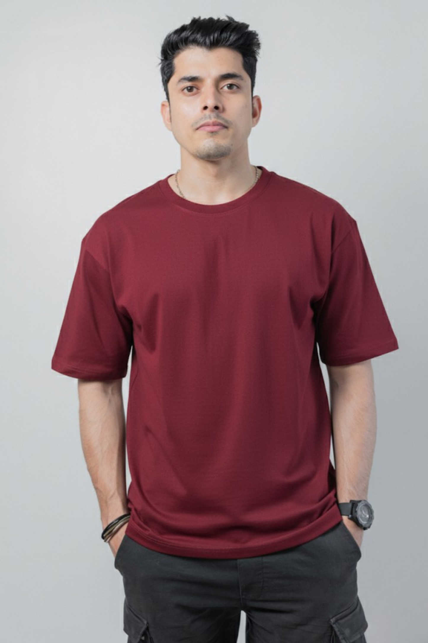 Men’s Red Oversized Classic Cotton T-Shirt – 240 GSM