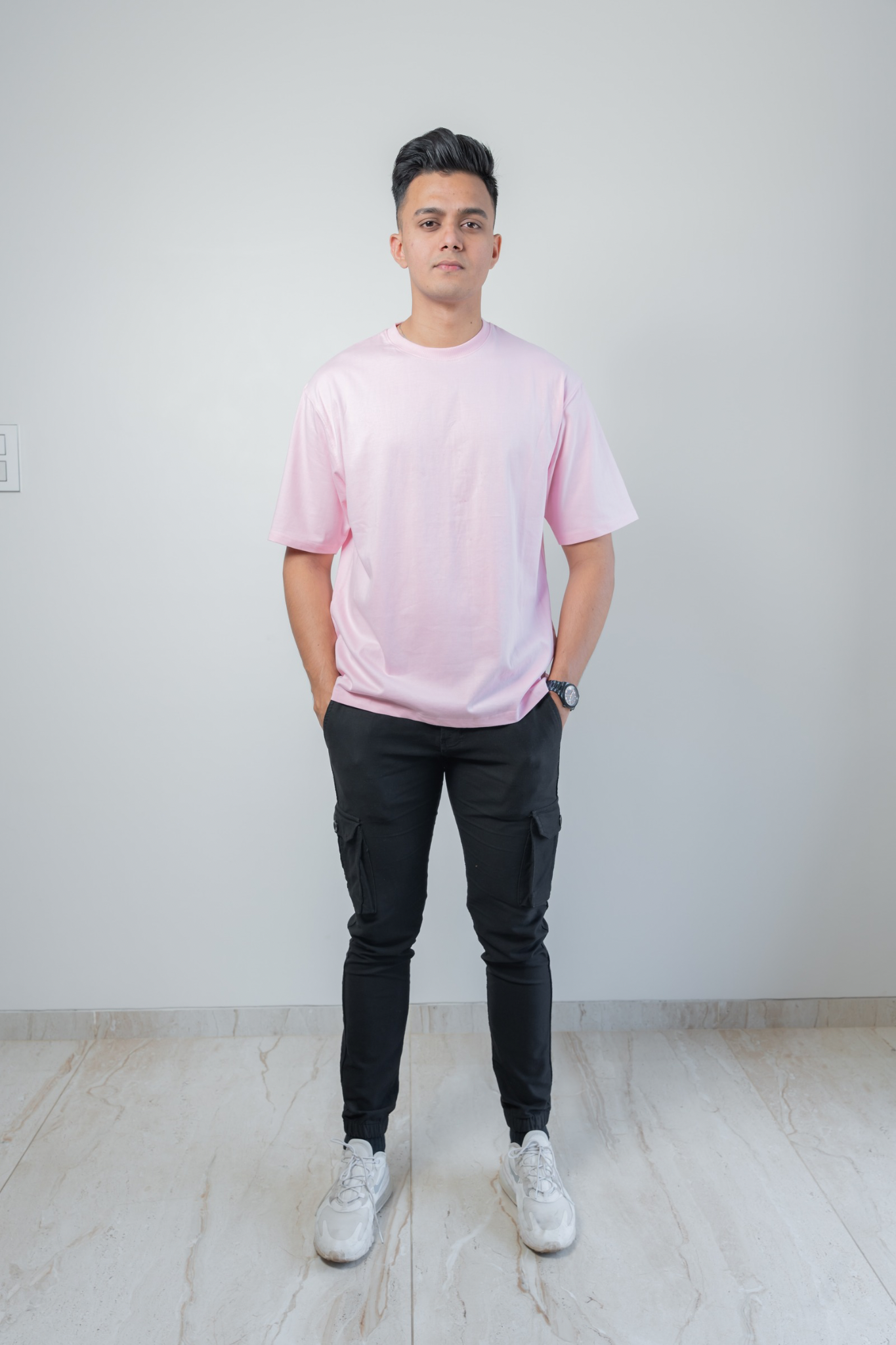 Oversized Classic T‑Shirt for Men | 240 GSM Heavyweight 100% Cotton | Light Baby Pink