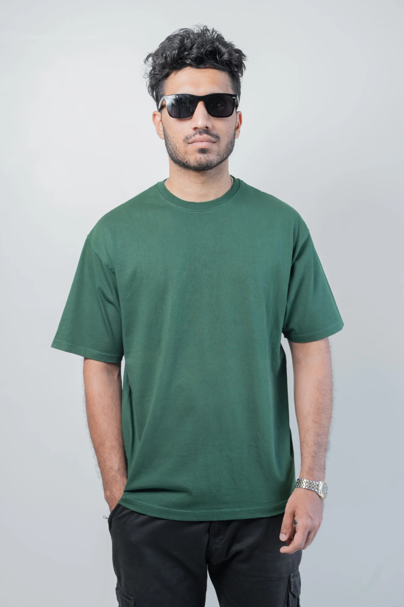 Men’s Bottle Green Oversized Classic Cotton T-Shirt – 240 GSM