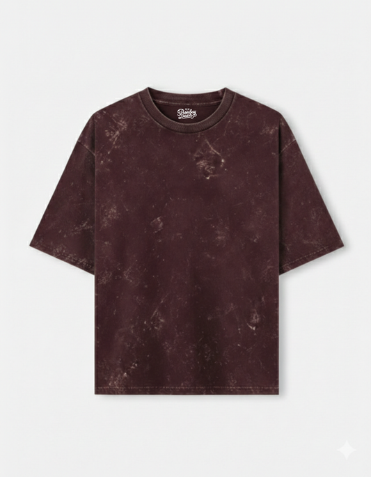 Bombay Bear Men's Maroon Acid Wash Oversized T-Shirt — 240 GSM Cotton