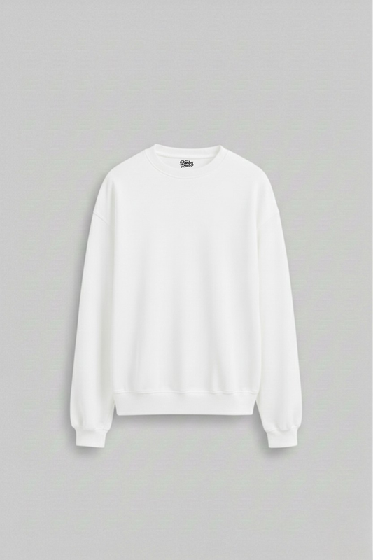 Men's White Sweatshirt  300 GSM Bio-Washed, Super Combed Cotton Poly