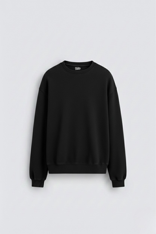 Men's Black Sweatshirt  300 GSM Bio-Washed, Super Combed Cotton Poly