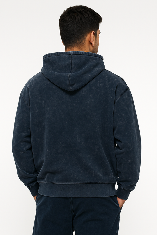 Acid Washed Hoodie - Navy Blue