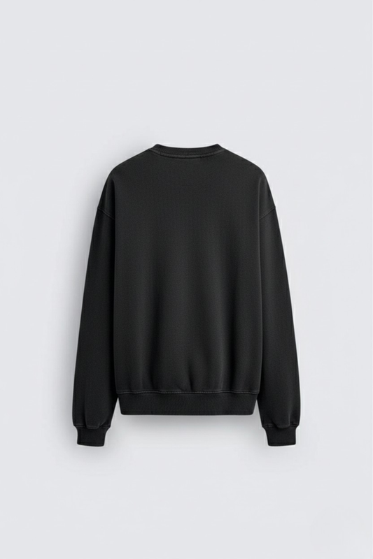 Men's Black Sweatshirt  300 GSM Bio-Washed, Super Combed Cotton Poly
