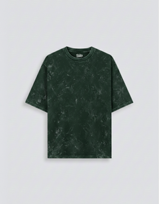 Bombay Bear Men's Bottle Green Acid Wash Oversized T-Shirt — 240 GSM Cotton