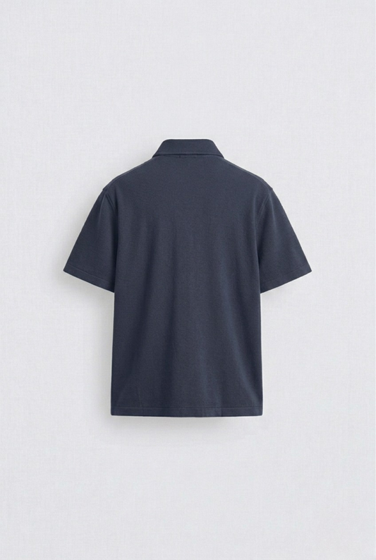 Navy Blue shirt on a light gray background
