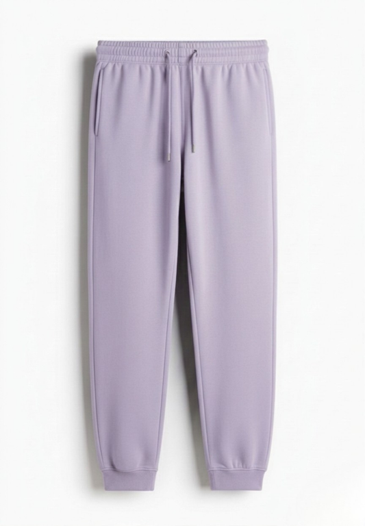 Lavender joggers on a white background
