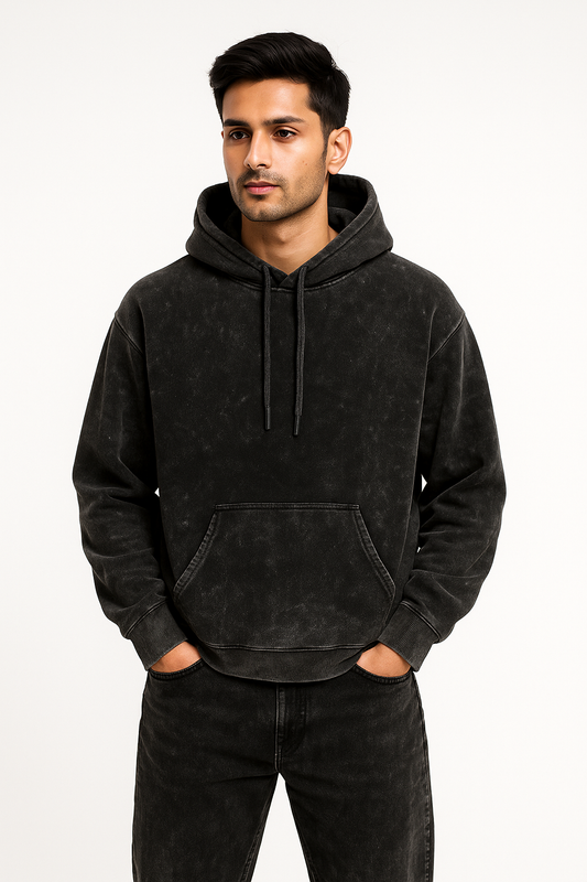 Acid Washed Hoodie - Black