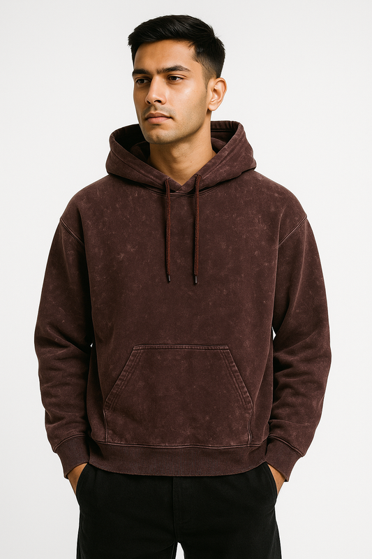 Acid Washed Hoodie - Maroon
