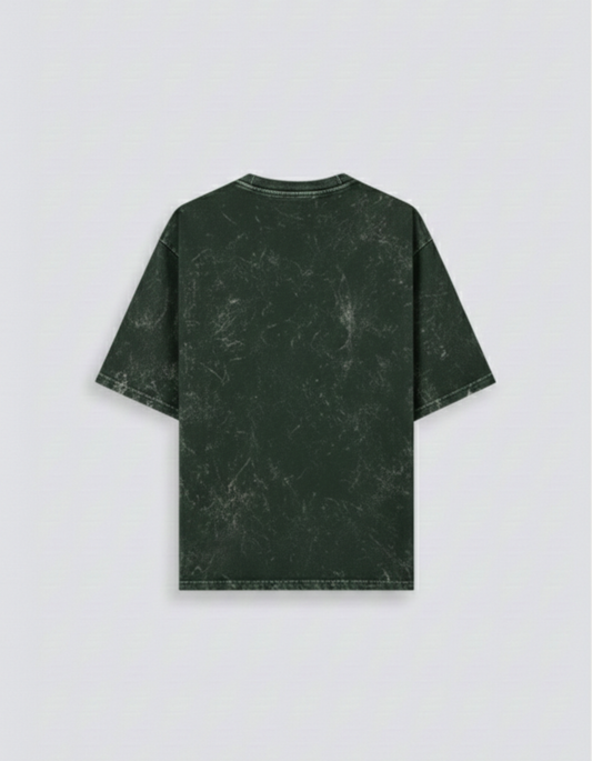 Bombay Bear Men's Bottle Green Acid Wash Oversized T-Shirt — 240 GSM Cotton