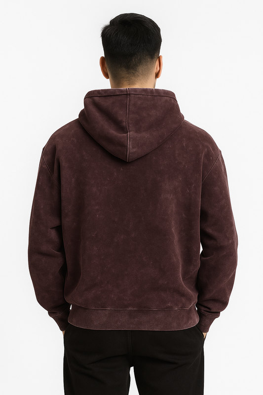 Acid Washed Hoodie - Maroon