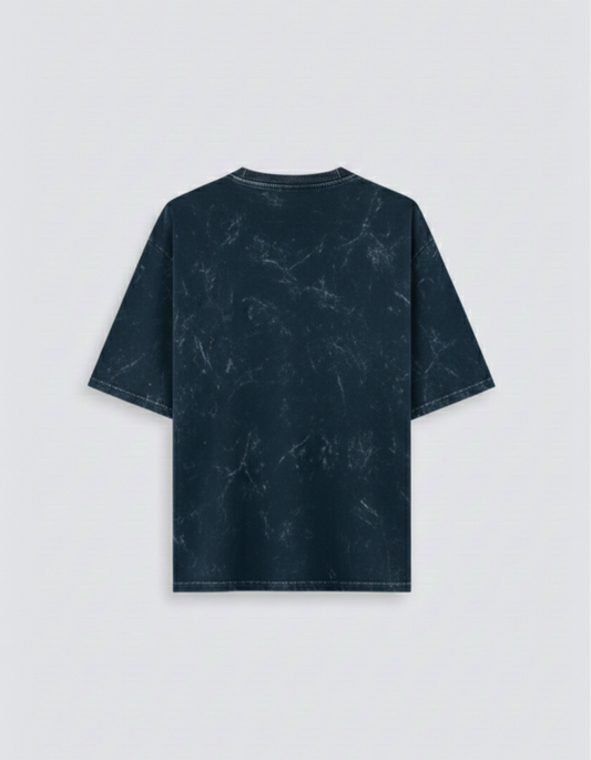 Bombay Bear Men's Navy Blue Acid Wash Oversized T-Shirt — 240 GSM Cotton