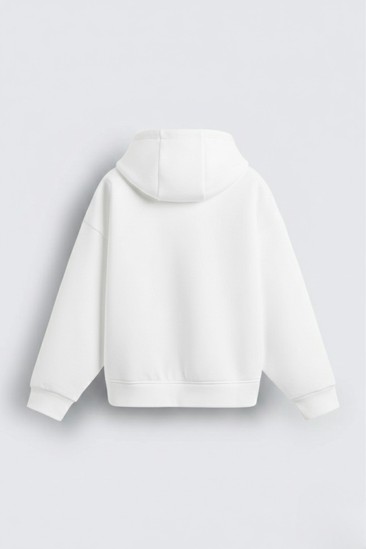 Mens White Zip Hoodie  400 GSM Metal Zipper, Bio-Washed