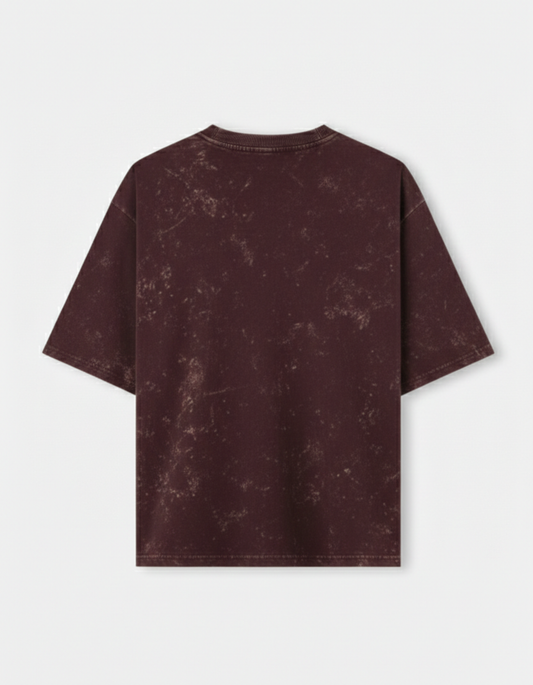Bombay Bear Men's Maroon Acid Wash Oversized T-Shirt — 240 GSM Cotton
